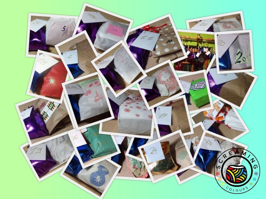 Collage Regenbogenwolle Adventskalender